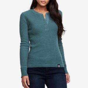 American Giant Henley Waffle Thermal Knit Long Sleeve Shirt Sz Small Blue Green